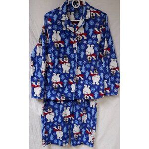 Frosty The Snowman 2 Pc Set Blue Snowflakes Xmas Trees Soft Sleepwear L 12-14